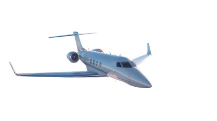 Sleek Private Jet Soaring Through Clear Blue Skies During Bright Daylight