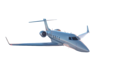 Sleek Private Jet Soaring Through Clear Blue Skies During Bright Daylight