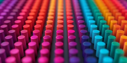 Obraz premium abstract rainbow colored cylinders in a geometric pattern - vibrant gradient background for design and technology