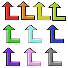 90度に曲がる矢印1（全色セット）（線画・反射あり）