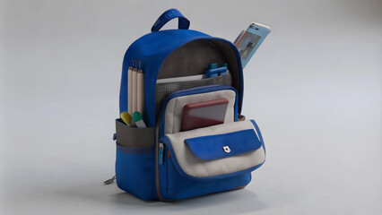 Naklejka premium 3D Illustration of backpack filled with school supplies for Back to School