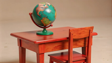 3D Illustration of vintage globe on wooden desk for Back to School