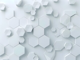 3d render, abstract white background with hexagon pattern for technology concept. Abstract futuristic wallpaper with 2D and 45 degree angle illustration of geometric shapes on light grey surface. Back