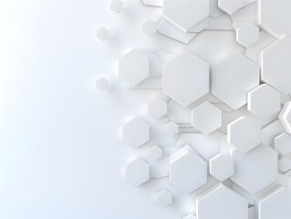 3d render, abstract white background with hexagon pattern for technology concept. Abstract futuristic wallpaper with 2D and 45 degree angle illustration of geometric shapes on light grey surface. Back