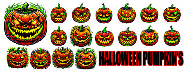 Halloween Icon collection vector, pumpkin creepy and spooky element for decoration