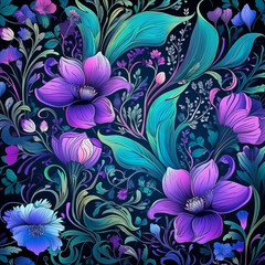 floral background in blue and purple colors, floral print