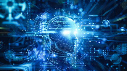 Fototapeta premium A futuristic composition with human and digital components. Artificial intelligence concept.