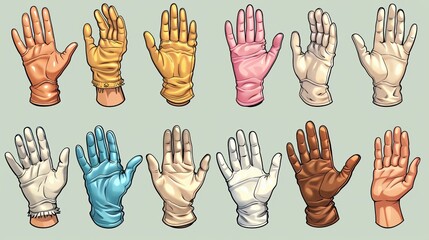 Fototapeta premium vector, illustration, Vintage cartoon hands in gloves and feet in shoes. Cute animation character body parts. Comics arm gestures and walking leg poses vector set. Different foot movements and positio
