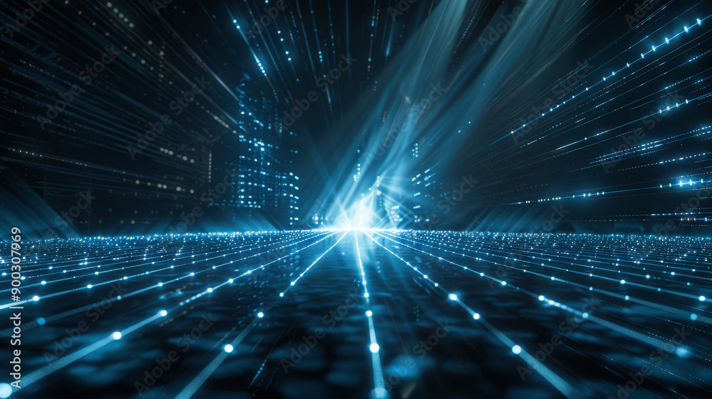 Wall mural digital background featuring an abstract, digital space with glowing lights and futuristic elements