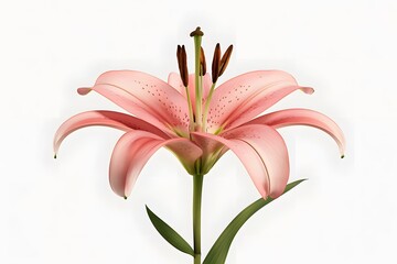 Pink Lily Flower on White Background