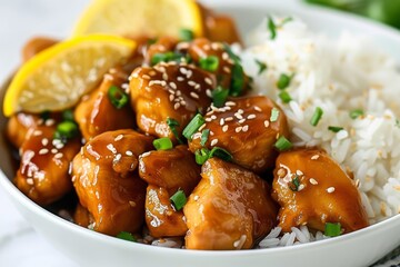 Lemon Chicken with Sesame Seeds and Rice