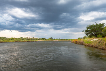 Landscape on the banks of the Okavango River in northern Namibia