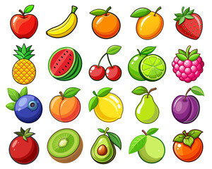 A set of fresh fruits clipart Vector illustration design