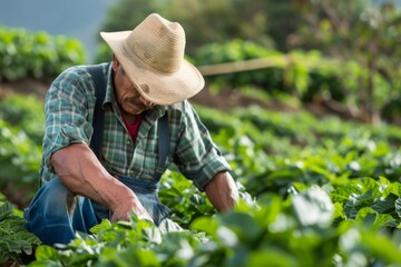 Farmer Working in a Lush Green Field