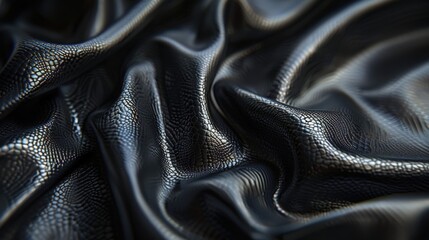 Fototapeta premium Textured Black Leather Material Draped and Creased in Soft Light