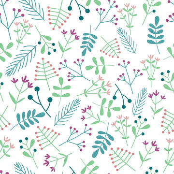 Cute chlidren flower and plants seamless pattern 
