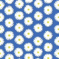 Cute illustration of white flowers on blue background as seamless pattern