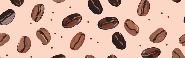 Coffee Beans Spread Across A Pastel Solid Background