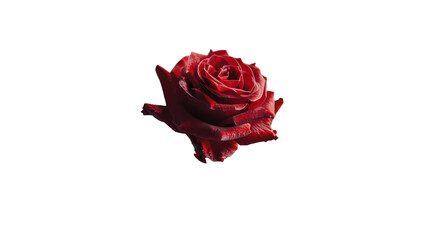 A Vibrant Red Rose Blooming Elegantly in Soft Light With A Pure White Background