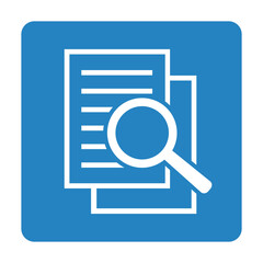 Dokument z lupą. Ikona kontroli i wyszukiwania dokumentów.