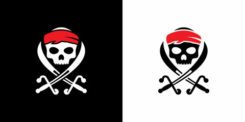 skull pirate head crossed swords vector illustration logo