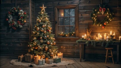 christmas tree with candles and decorations