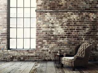 Fototapeta premium Cozy Seating Area With Vintage Armchair and Large Window