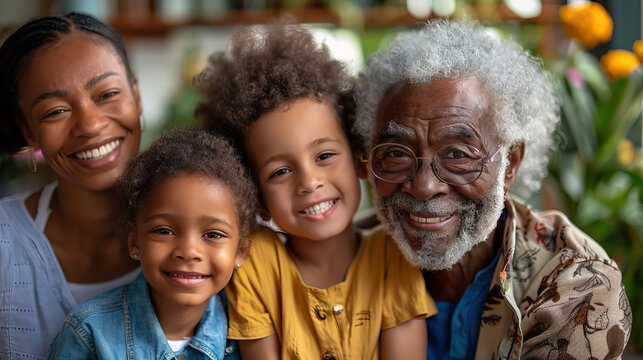 close up multiracial grandfather with his family, smiling and engaging in activities together for national grandparents day. - Powered by Adobe