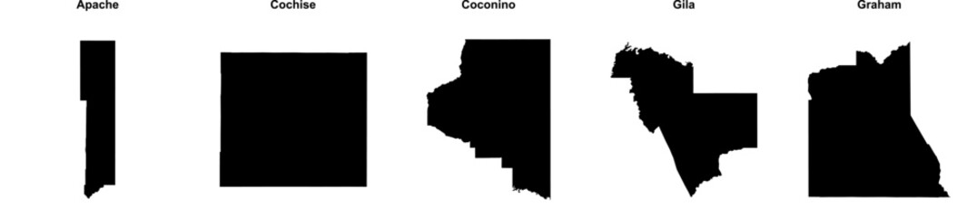 Obraz premium Apache, Cochise, Coconino, Gila, Graham outline maps