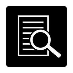 Dokument z lupą. Ikona kontroli i wyszukiwania dokumentów.