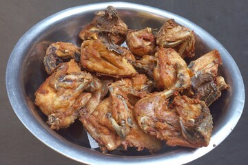 Golden brown fried chicken fresh meal from Indonesia called ayam goreng