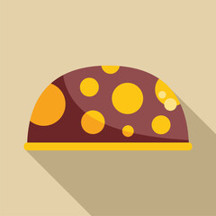 Delicious chocolate easter egg decorated with yellow polka dots lying on a beige background with a long shadow