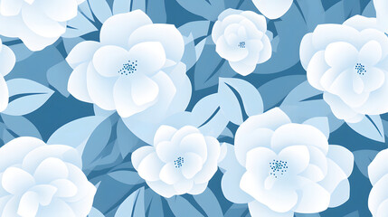Geometric shapes and Camellia japonica flower pattern in a minimalistic setup with pastel blue and white colors, ideal for promotions and stock photos