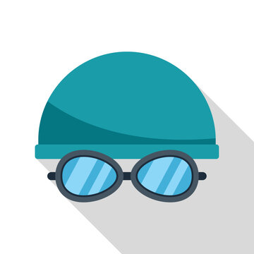 teal swim cap, goggles, flat design clip art preview