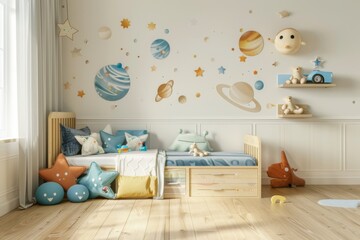 A Child's Room Decorated with a Space Theme
