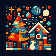 Naklejka premium Felt art patchwork, christmas concept, colorful holiday