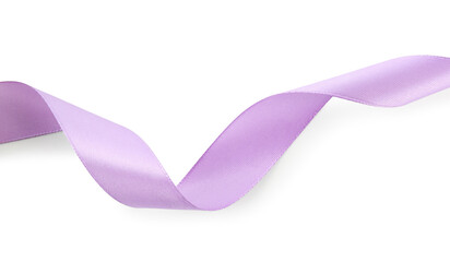 One beautiful violet ribbon isolated on white, top view