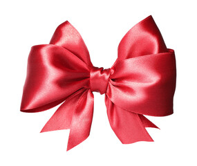 Fototapeta premium Red satin ribbon bow isolated on white