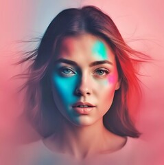 Fototapeta premium Portrait of a Woman with Colorful Lighting