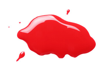 Blot of red printer ink isolated on white, top view