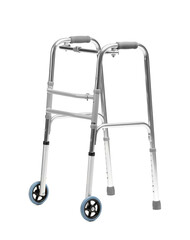 One metal walking frame isolated on white
