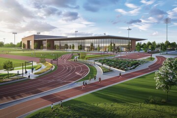 Fototapeta premium Modern Athletic Complex with Running Track and Field