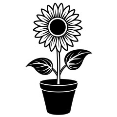flower tub with sunflower silhouette vector art illustration 