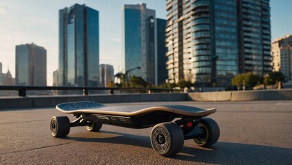 A sleek electric skateboard