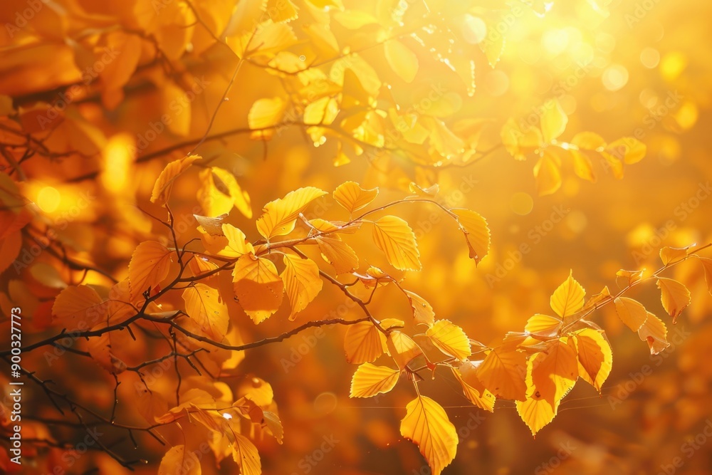 Poster a bright sunbeam filters through the leaves of a tree, casting dappled shadows on the ground