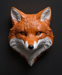 Obraz premium Polished Stone concrete glossy Fox head Bust Sculpture Front View 3D render isolated in black dark background