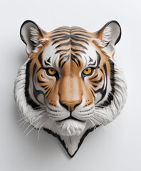 tiger head statue on the wall, created from concrete, resin, 3D render, isolated in clean background