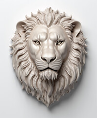 Obraz premium In a stunning wildlife portrait, lion head, a majestic mammal and fierce carnivore, displays its regal nature, its head crowned made with concrete, porcelain, resin or 3D