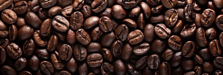Fototapeta premium Overhead view of backdrop representing halves of dark brown coffee beans with pleasant scent