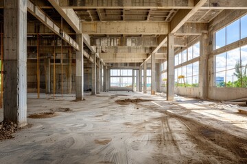 Abandoned structure with numerous glass windows and no signs of life inside